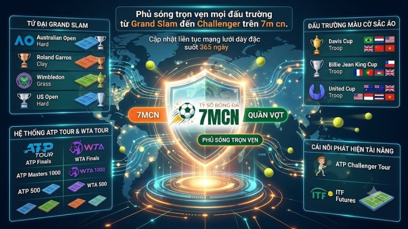 Lịch thi đấu và kết quả các giải Grand Slam ATP WTA trên 7m cn.