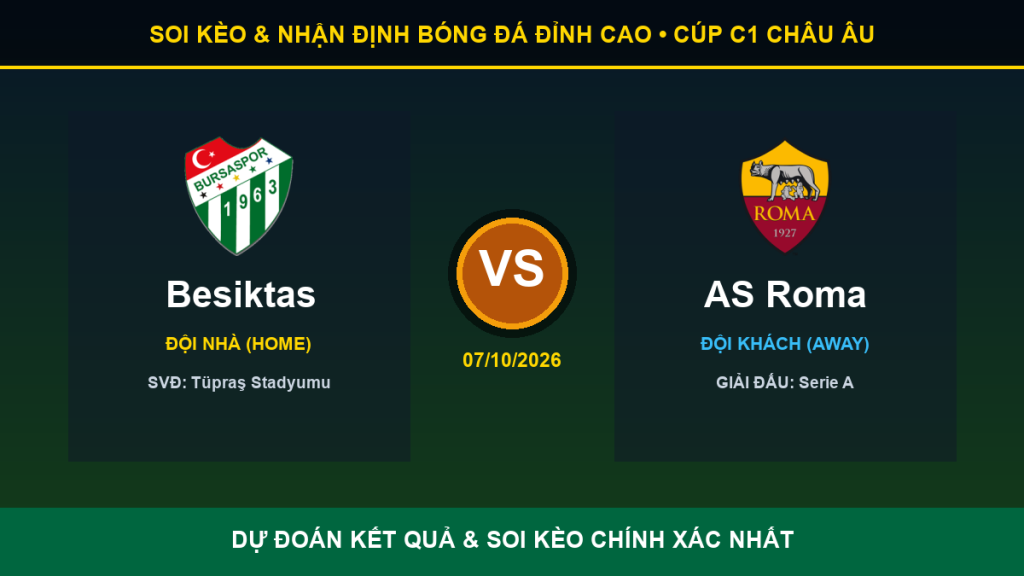 dự đoán kết quả trận Besiktas và AS Roma - Banner đối đầu Besiktas vs AS Roma