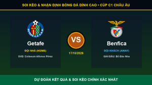 7M nhận định trận Getafe và Benfica ngày 17/10/2026