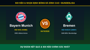 Soi kèo 7M trận Bayern Munich và Bremen ngày 04/10/2026